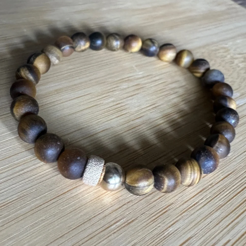 Matte 6mm Tiger Eye Stretch Bracelet w/ 14k Gold Filled Spacers